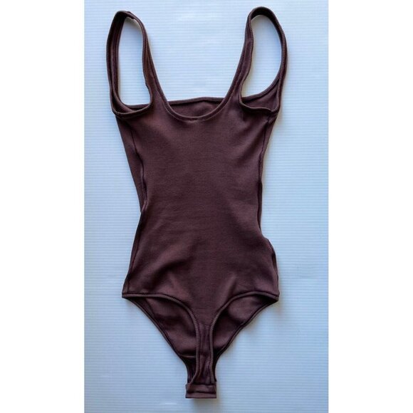 Skims Cotton Ribbed Sleeveless Scoop Neck Stretchy Bodysuit Garnet Size XXS - Picture 6 of 11